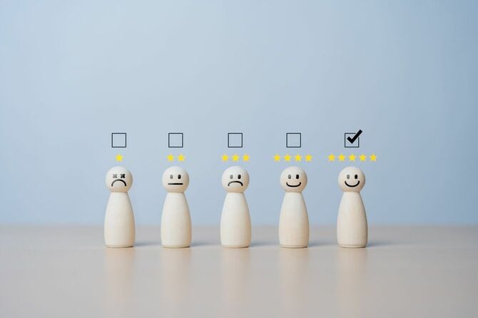 5つ並んだ人形の上にチェックボックスがあり、一番高い評価の人形の上にチェックが入っている