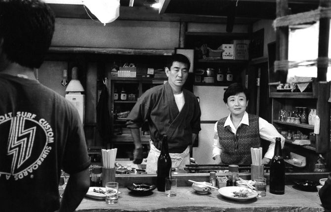 『居酒屋兆治』のラストシーンの撮影風景。