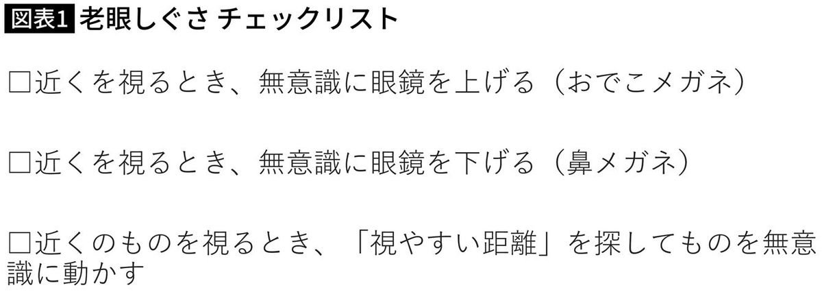 【図表】老眼しぐさ チェックリスト