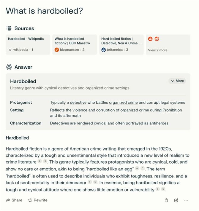 【図版1】生成AI「Perplexity」に聞いた「ハードボイルドとは何か?」