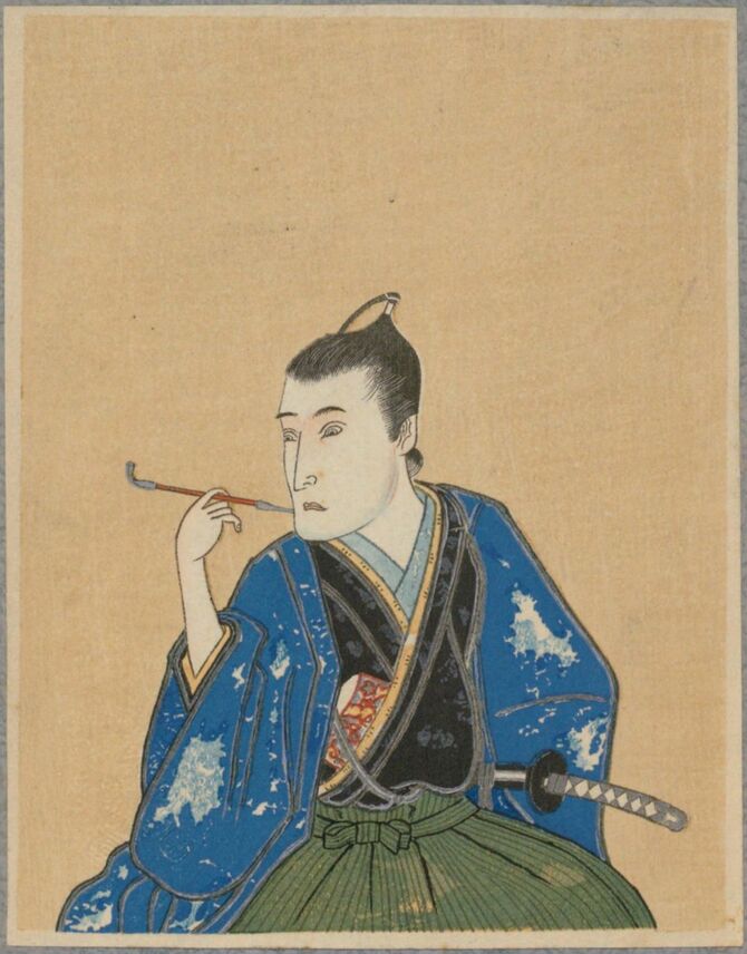「平賀源内肖像」。原著『戯作者考補遺』(弘化二年(1845年)、木村黙老画)の模写。『国史大図鑑 第4巻』(1932年刊)より