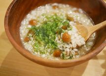 なめこと鶏ひき肉の押し麦リゾット