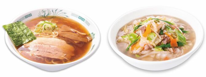 中華そば（左）と野菜たっぷりタンメン