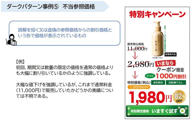 ダークパターン事例　不当参照価格