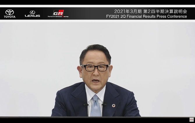 インターネット中継での決算説明会で発言するトヨタ自動車の豊田章男社長＝2020年11月06日、［同社ホームページより］