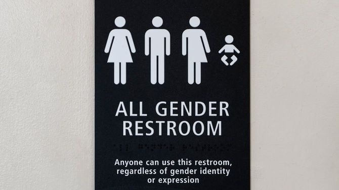 すべてのジェンダーのためのトイレを示すサインプレート