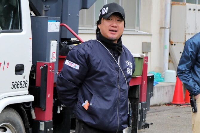 中島武志さん。災害支援団体「災害救援レスキューアシスト」代表として、災害が起きると72時間以内（早ければ24時間以内）に被災地に駆けつけ支援活動にあたる