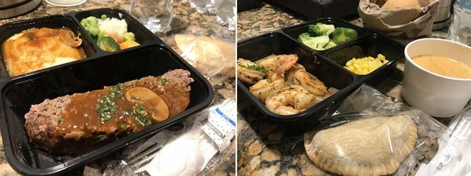 「減塩・減脂食」の一例。メニューは肉、魚など日替わりでバリエーション豊富、量はかなり多い。朝食にはフルーツ、夕食にはデザートが必ずつく。食事は生ぬるいか冷め切った状態で届くため、お世辞にもおいしいとはいえない。