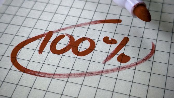 100%に丸がついている