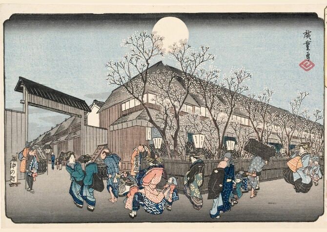 歌川広重「東都名所・吉原仲之町夜桜」