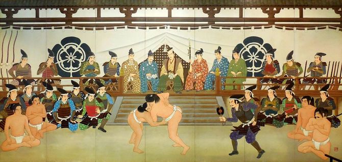 天正6年（1578）、安土城で開催された相撲大会の想像図