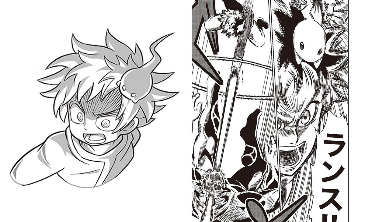 高橋優也作『残光のキビカ』。テレビアニメ用に作られたキャラクターデザイン（左）と原作マンガ（右）。