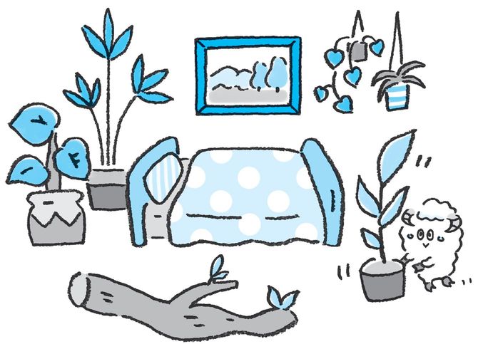 【イラスト】寝室にバイオフィリックデザインを取り入れると、健康と睡眠の 両方において効果を発揮