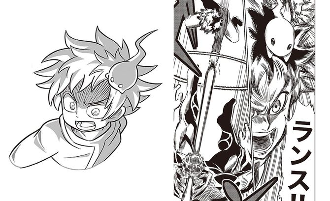 高橋優也作『残光のキビカ』。テレビアニメ用に作られたキャラクターデザイン（左）と原作マンガ（右）。