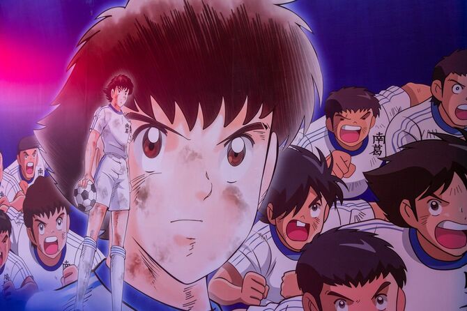 「キャプテン翼」をテーマにした展示会より=2019年7月9日、中国・上海