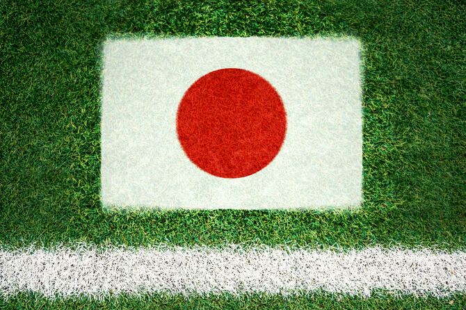 サッカー場の日本国旗