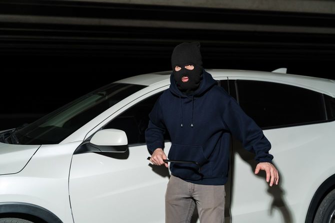 夜に暗闇の中で目を合わせる犯罪者