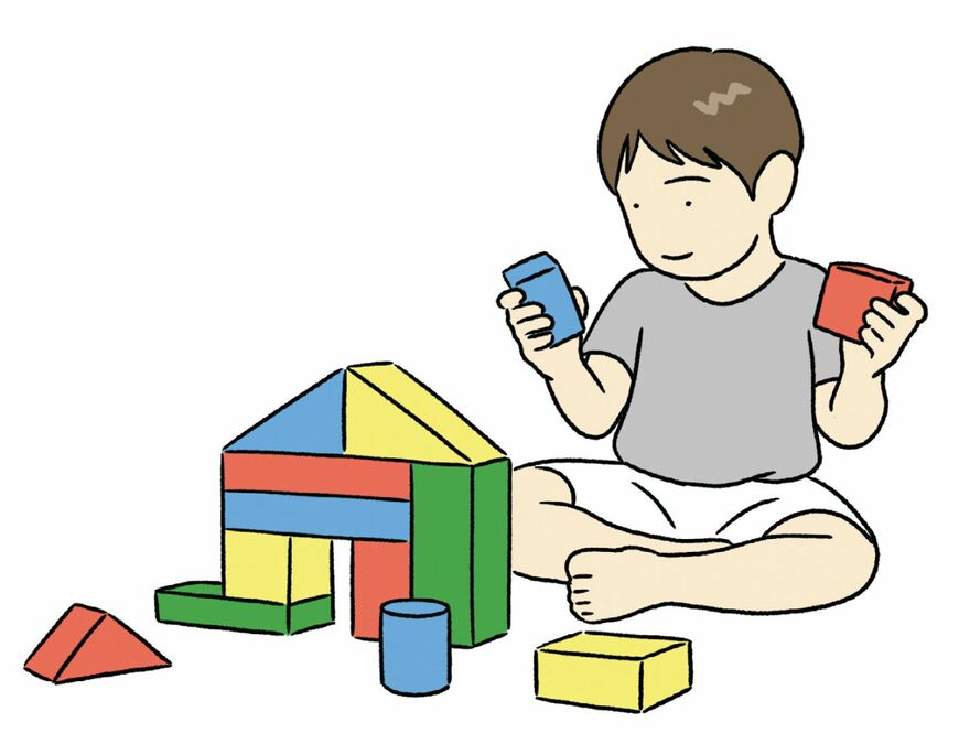 積み木遊びをする子供のイラスト