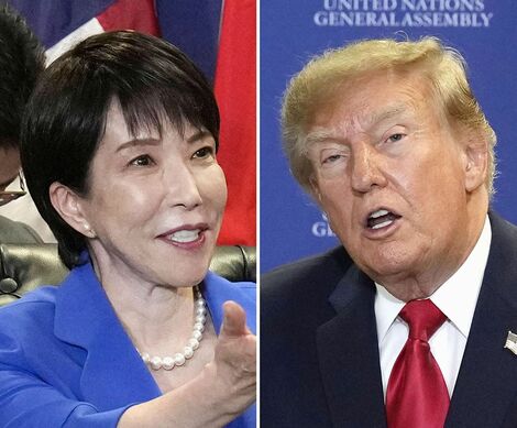 会談する高市首相(左)とトランプ米大統領