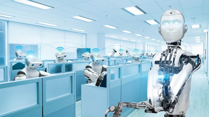 オフィスで働くロボットのチーム