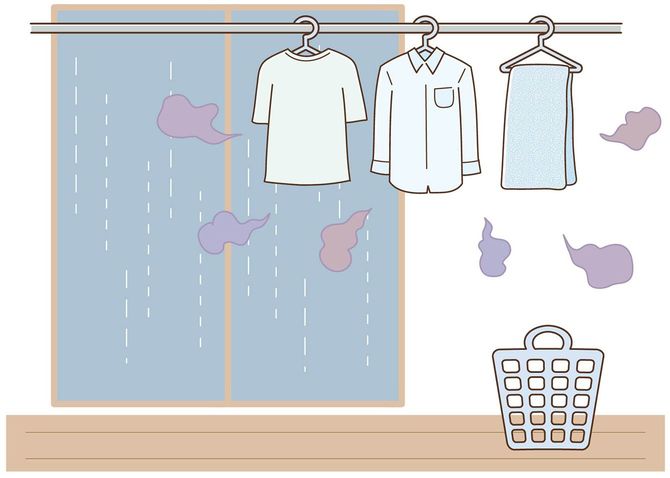 部屋干ししている洗濯物のイラスト