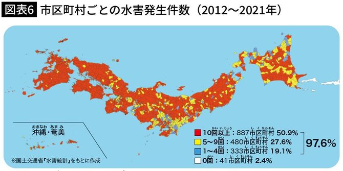 【図表6】市区町村ごとの水害発生件数(2012~2021年)