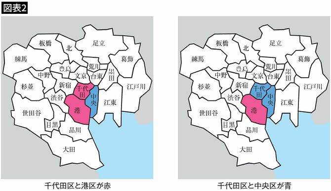 【図表2】2色で塗り分けられるか試した東京23区の地図