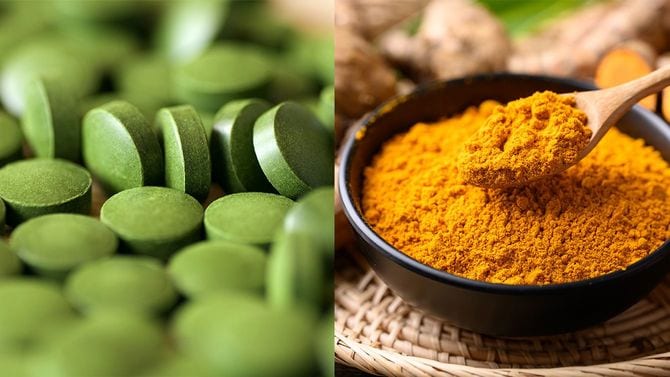 クロレラタブレットとウコン粉末