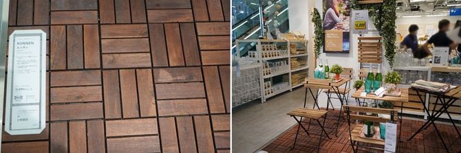 新宿店で売れ行き好調だというルッネン（左）。ルッネンを活用したセットが店舗入口で展開されていた（右）