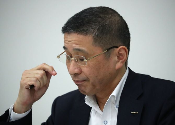 不正報酬問題について記者会見する日産自動車の西川広人社長兼最高経営責任者(CEO)=2019年9月9日、横浜市西区