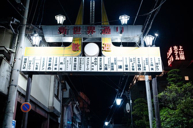 上山田温泉街にある新世界通り。