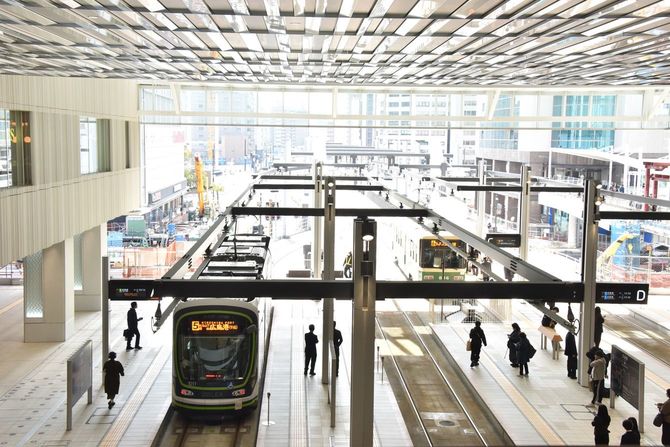 広島駅構内2階に新設された広島電鉄ののりば(2026年3月撮影)