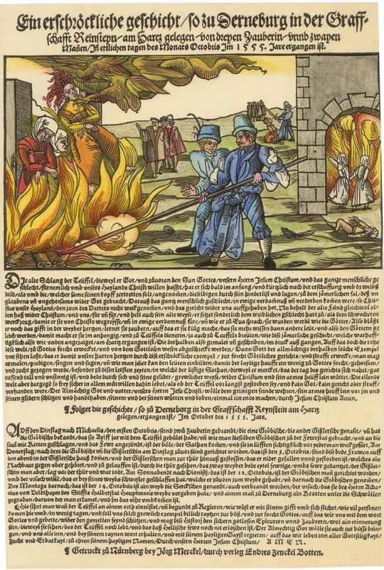 1555年にデレンブルク(ラインシュタイン伯領)で行われた魔女狩りの版画