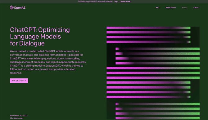 ChatGPTを提供するオープンAI社のHP