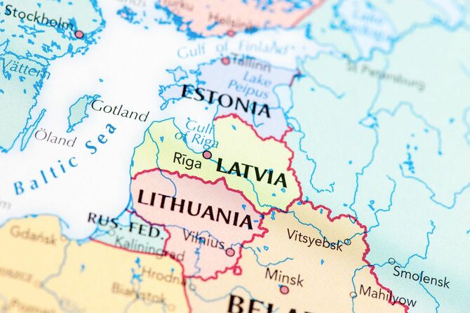 ラトビア、エストニア、リトアニアの地図