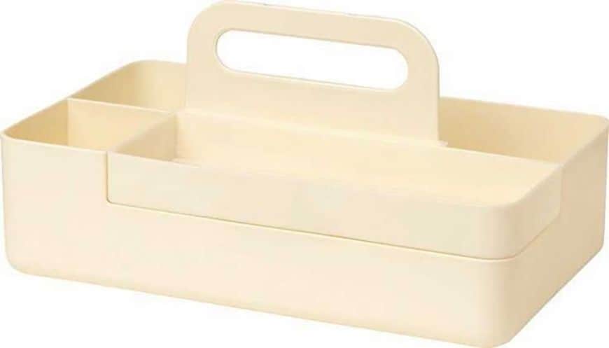 勉強道具は一括収納「ハコボート」筆記具、鉛筆削り、ノート、ハサミなどの学習道具をコンパクトに収納できるボックス。筆記具入れは勉強する際、手元に置けるよう外せるようになっている。（1485円）