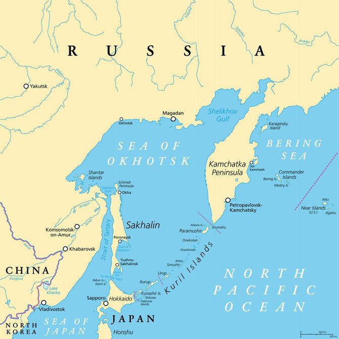 太平洋の辺境海、オホーツク海、政治地図