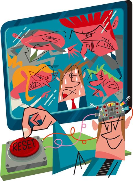 リセットボタンを押す男性のイラスト