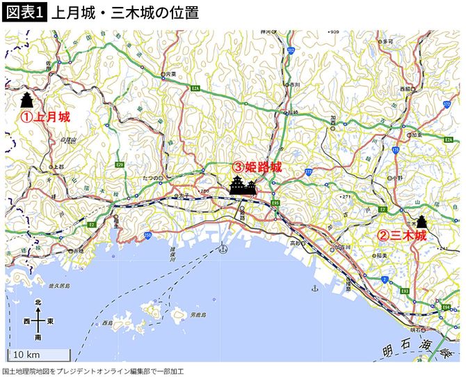 【図表1】上月城・三木城の位置