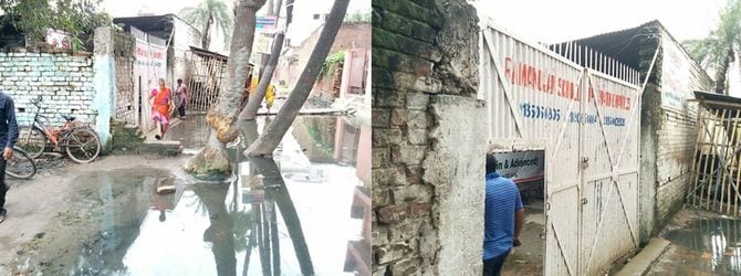 Super30の入り口の様子。雨季になると一帯が水浸しになる