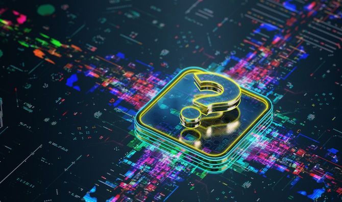 未来的なCPUと質問アイコン