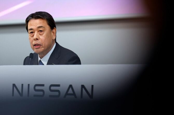 2025年2月13日、日産自動車本社で記者会見に臨む内田誠社長兼CEO。