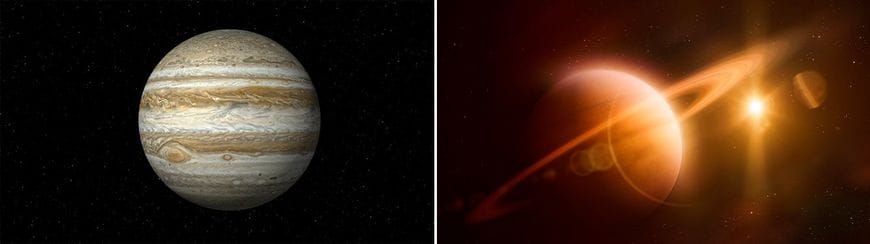 （左）木星のイメージ、（右）土星のイメージ