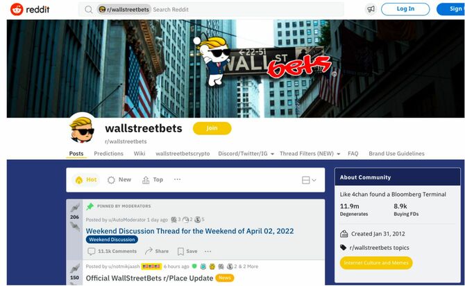 「WallStreetBets（WSB）」という人気サブレディット