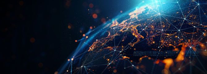 デジタルネットワークに包まれた地球のイメージ