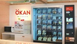 「オフィスおかん」の自動販売機。1食分の総菜が小分け袋に入っている