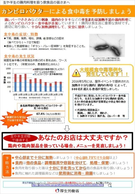 厚労省の飲食店向けパンフレット。加熱調理を要請するが、従わない飲食店が存在する