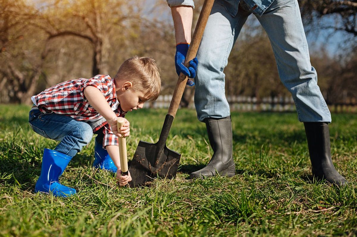 庭仕事を手伝う子供