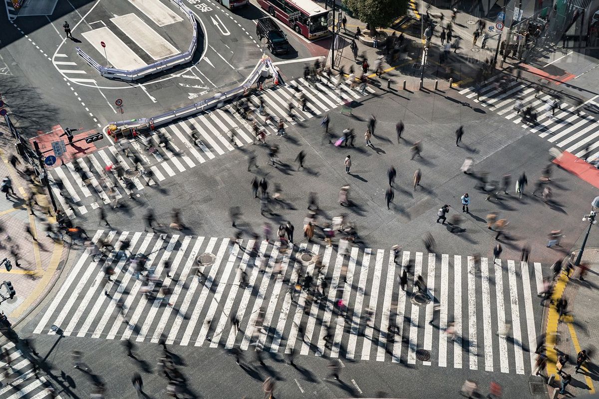 上空から見た渋谷のスクランブル交差点