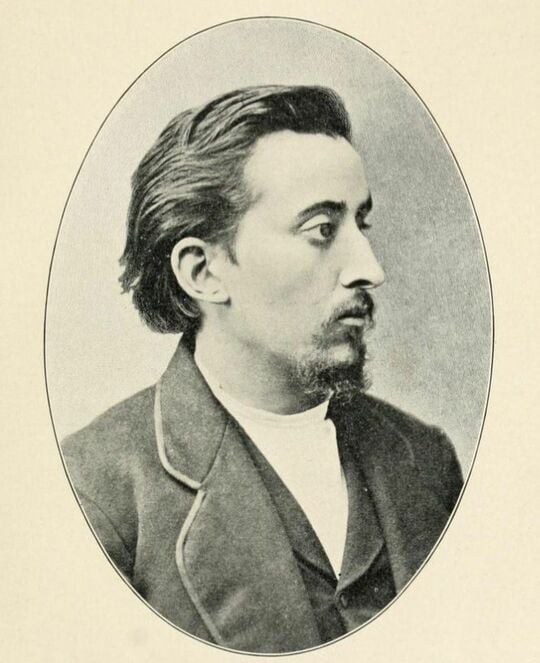 右を向いているアメリカ・シンシナティ時代のラフカディオ・ハーンの肖像画